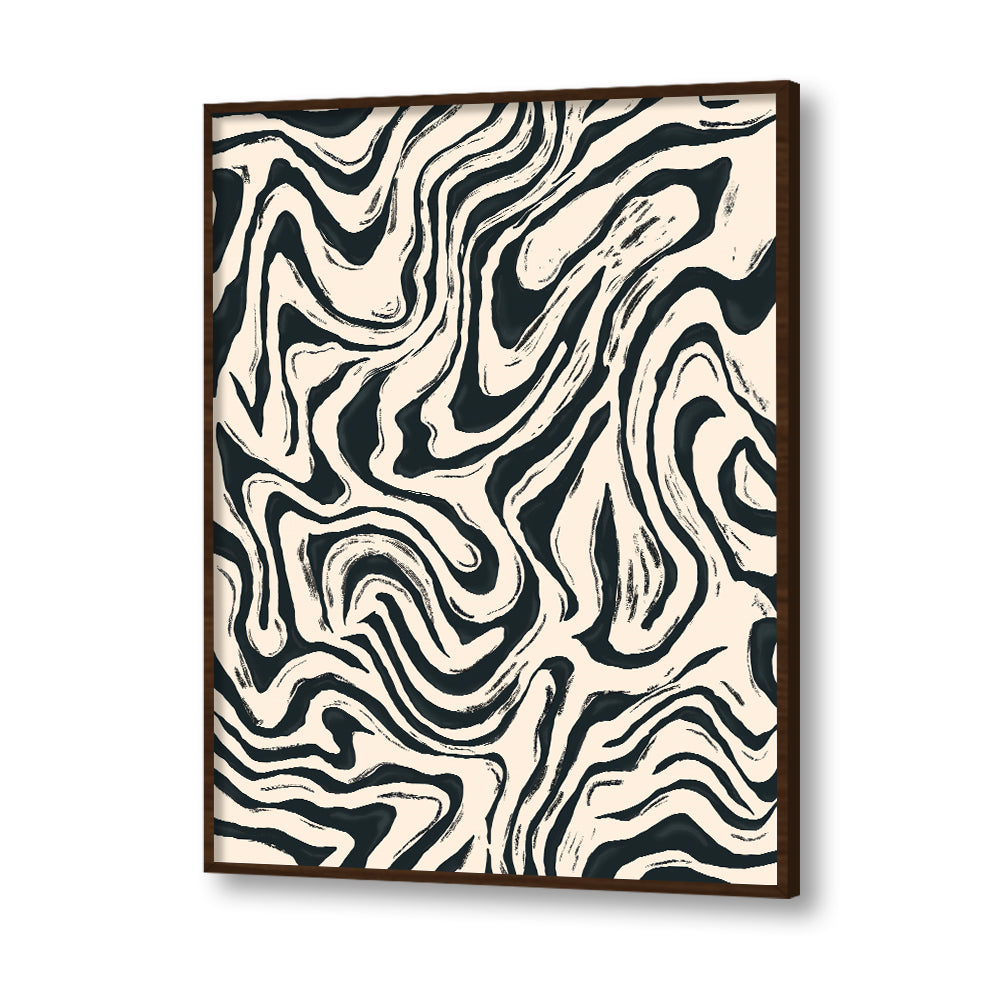 Abstract Fluid Black and White Canvas Wall Art Print