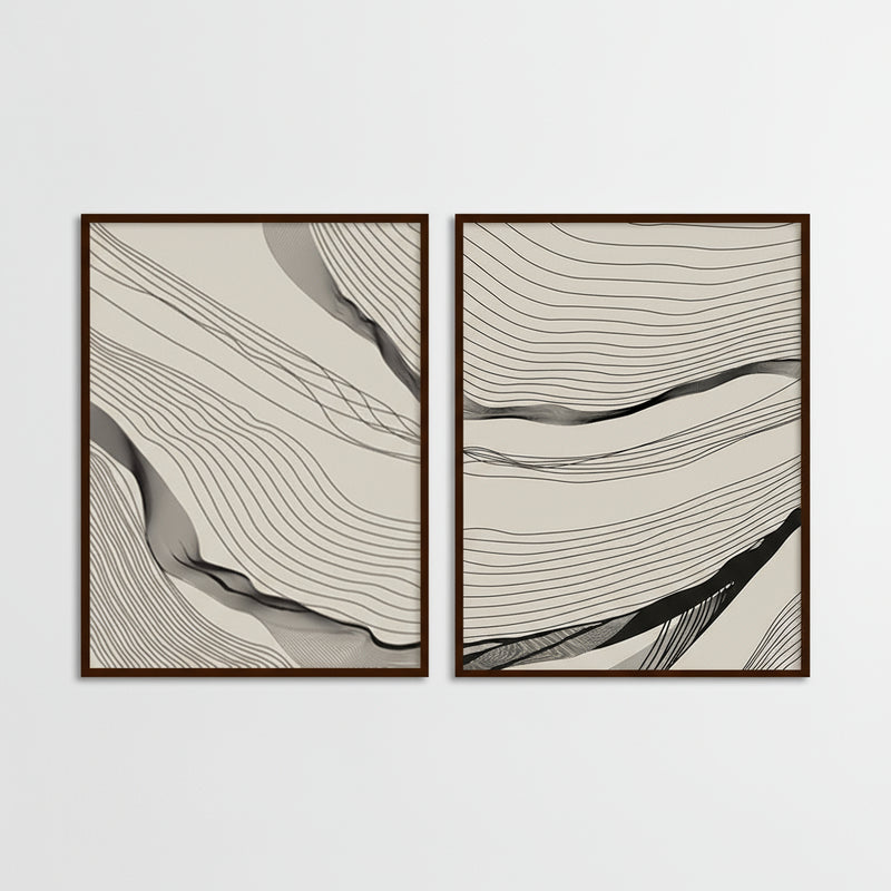 Abstract Arcs (Set of 2) Black and White Canvas Wall Art Print