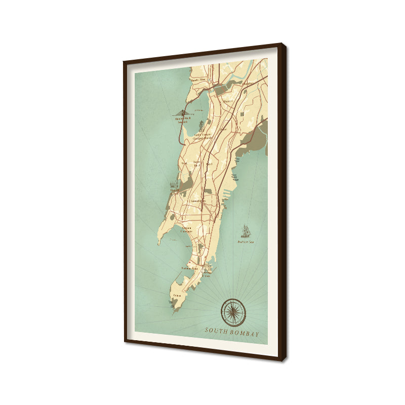 South Bombay Map Vintage Wall Artwork | Canvas Painting for Wall | Wall Decor | Wall Painting for Cafe, Office, Restaurant