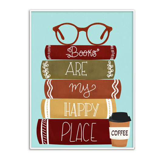 Books Are My Happy Place — Cute Reading Lover Art Print | Pop Canvas Painting for Wall