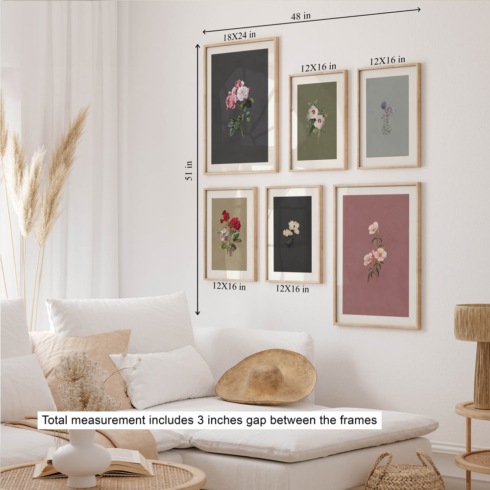 Feminine Florals Gallery Wall Wall Art for Home Decor| Canvas Painting for Wall Art | Wall Decor | Wall Painting for Cafe, Restaurant, Living Room, Home Decor