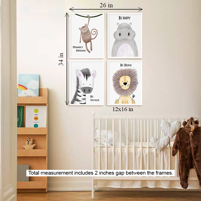 Animated Animals Gallery Wall Wall Art for Home Decor| Canvas Painting for Wall Art | Wall Decor | Wall Painting for Cafe, Restaurant, Living Room, Home Decor