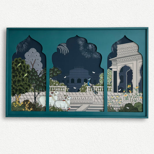 Pichwai Garden 6 Mixed Media Wall Art for Home Decor| Canvas Painting Artwork for Wall | Wall Decor | Wall Painting for Cafe, Restaurant, Living Room, Home Decor