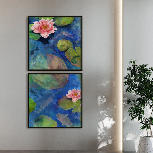 Lotus Pond (Set of 2) Nature Artwork Canvas Wall Print