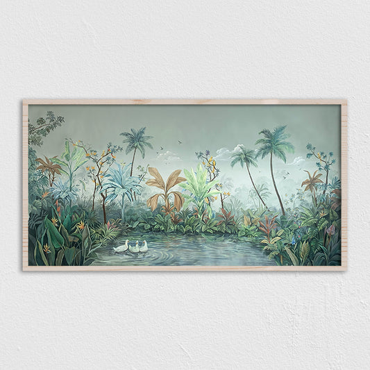 Tropical Dreamy Landscape Painting | Hand Painted Wall Art for Home Decor| Canvas Painting Artwork for Wall | Wall Decor | Wall Painting for Cafe, Restaurant, Living Room, Home Decor