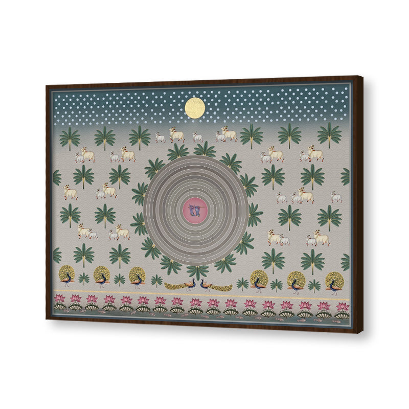 Contemporary Pichwai with Krishna Basuri Traditional Wall Artwork | Canvas Painting for Wall | Wall Decor | Wall Painting for Living Room | Bedroom