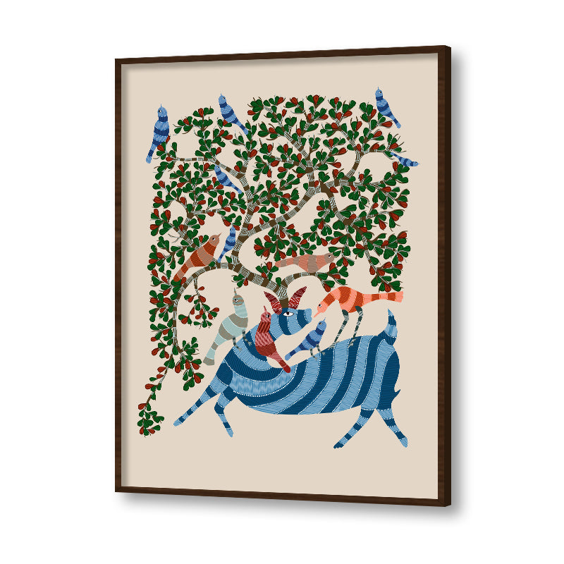 Contemporary Gond Art 3 Traditional Wall Artwork | Canvas Painting for Wall | Wall Decor | Wall Painting for Living Room | Bedroom