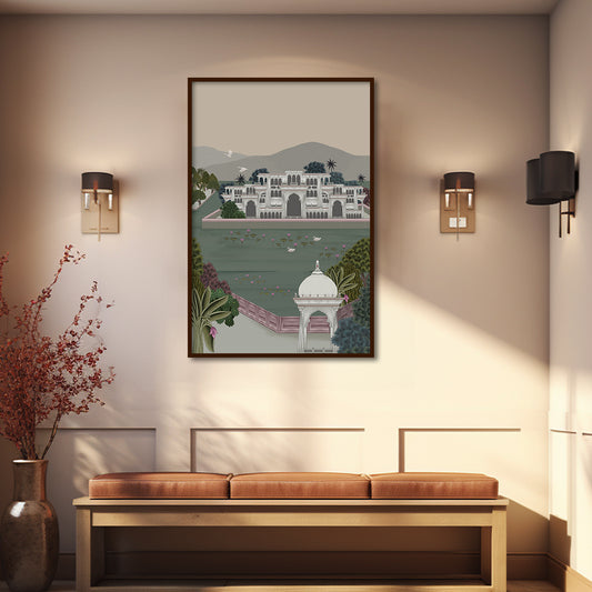 Jal Mahal Traditional Wall Artwork | Canvas Painting for Wall | Wall Decor | Wall Painting for Living Room | Bedroom
