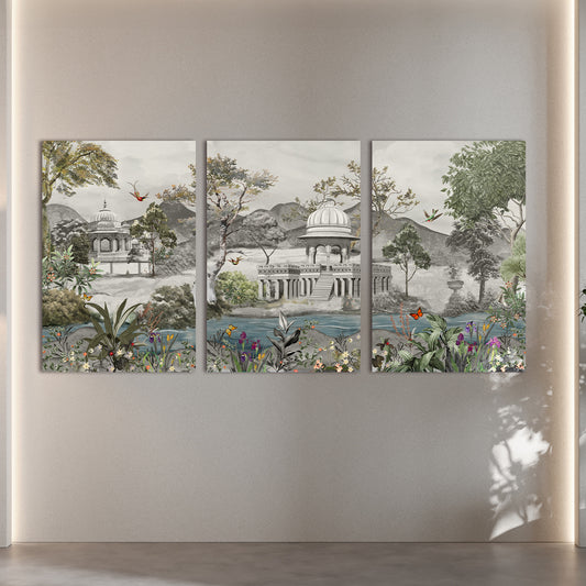 Royal Bagh set of 3 Traditional Wall Artwork | Canvas Painting for Wall | Wall Decor | Wall Painting for Living Room | Bedroom