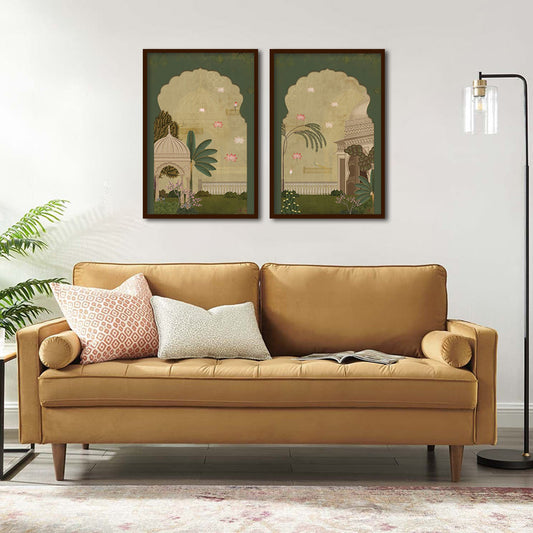Shahi Bagicha (Set of 2) Traditional Wall Artwork | Canvas Painting for Wall | Wall Decor | Wall Painting for Living Room | Bedroom
