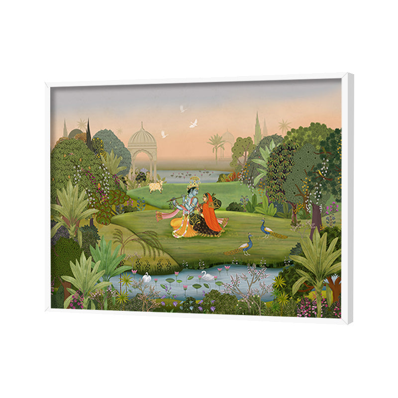 Vrindavan Traditional Wall Artwork | Nature Canvas Painting for Wall | Wall Decor | Wall Painting