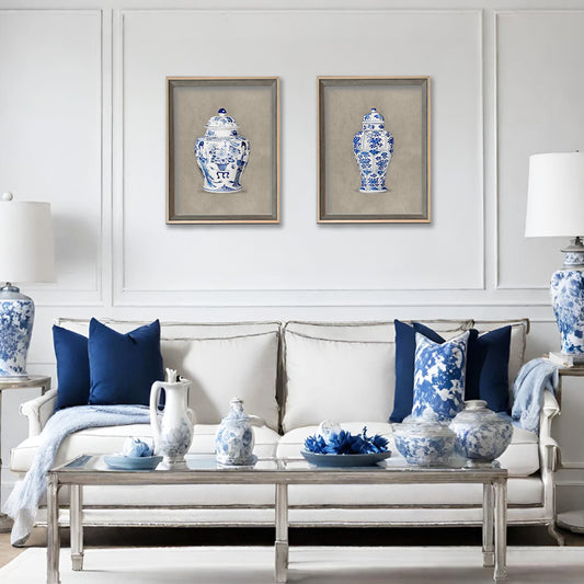 Chinoiserie Vase Set of 2 Vintage Wall Artwork | Canvas Painting for Wall | Wall Decor | Wall Painting for Living Room | Bedroom