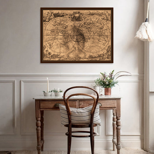 World Map 2 Vintage Wall Artwork | Canvas Painting for Wall | Wall Decor | Wall Painting for Living Room | Bedroom