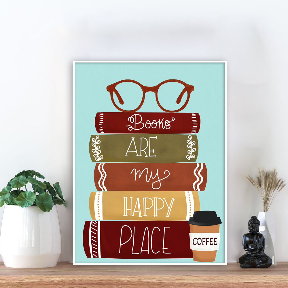 Books Are My Happy Place — Cute Reading Lover Pop Artwork Canvas Print for Wall