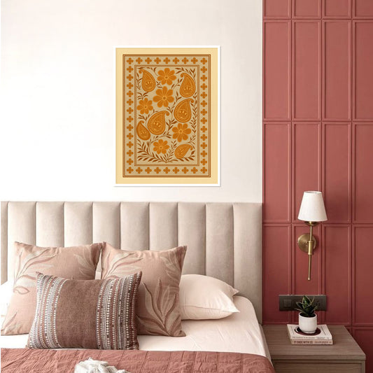 Saffron Blooms — Traditional Floral Art Print | Canvas Painting for Wall | Wall Decor | Wall Painting for Living Room | Bedroom