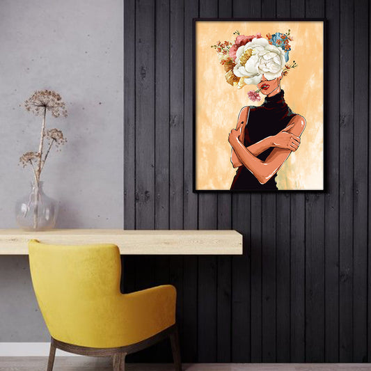 Poised Floral Girl Pop Artwork | Canvas Painting for Wall | Wall Decor | Wall Painting for Home Decor, Cafe, Restaurant