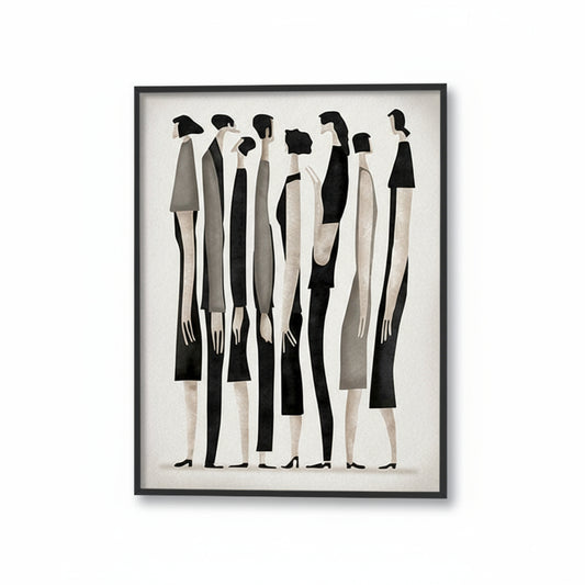 Figurines Wall Art | Black and White Wall Artwork | Abstract Canvas Painting for Wall | Wall Decor | Wall Painting