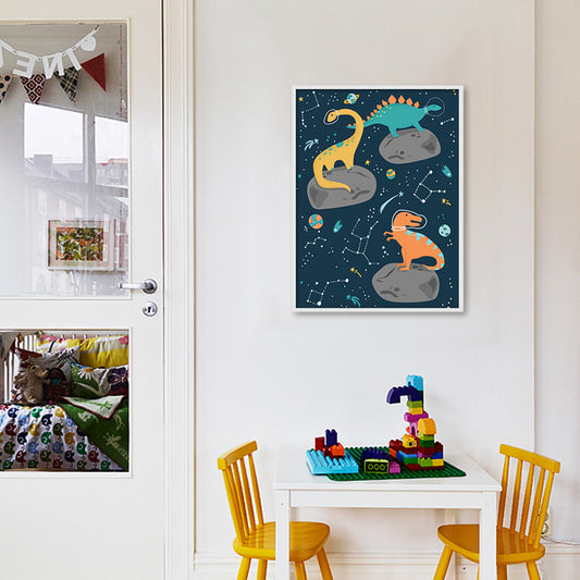 Dino in space Wall Art for Kids Room | Canvas Painting for Wall | Wall Decor | Wall Painting for Kids, Wall, Home Decor