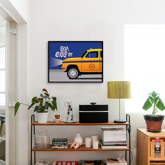 Kolkata Taxi Pop Artwork | Canvas Painting for Wall | Wall Decor | Wall Painting for Cafe, Restaurant