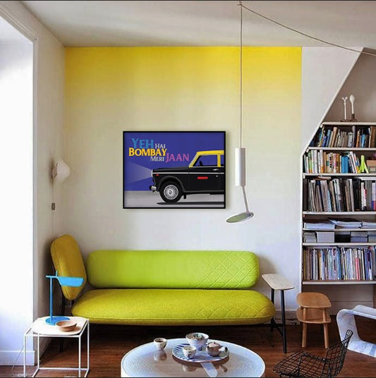 Mumbai Taxi Pop Artwork | Canvas Painting for Wall | Wall Decor | Wall Painting for Cafe, Restaurant
