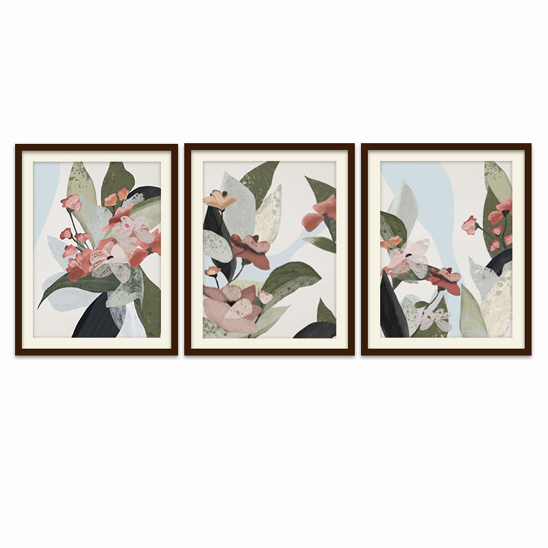 Pastel Floral Set of 3 (With Mount) Wall Art | Nature Wall Artwork | Abstract Canvas Painting for Wall | Wall Decor | Wall Painting