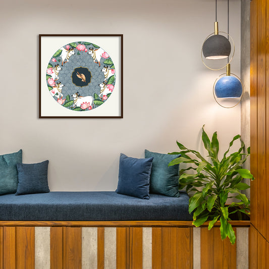 Ananta - Pichwai Painting Inspired Art print - Krishna Flute with Cows Traditional Wall Artwork | Canvas Painting for Wall | Wall Decor | Wall Painting for Living Room | Bedroom