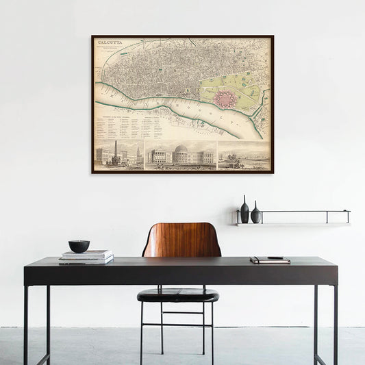 Vintage Calcutta Map Vintage Wall Artwork | Canvas Painting for Wall | Wall Decor | Wall Painting for Cafe, Office, Restaurant
