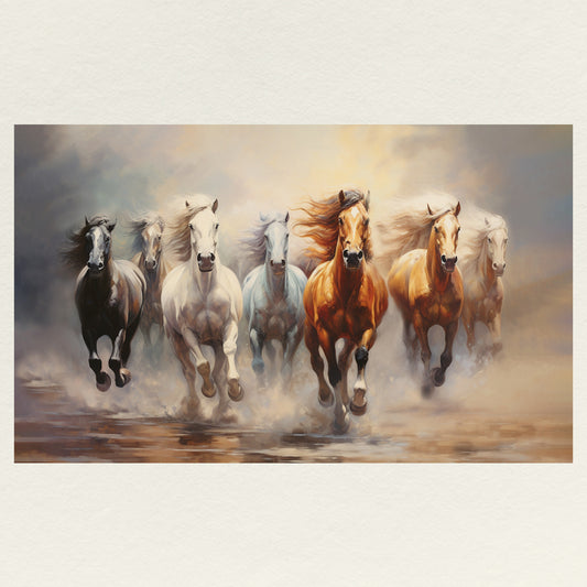 Seven Running Horses Traditional Artwork Canvas Print
