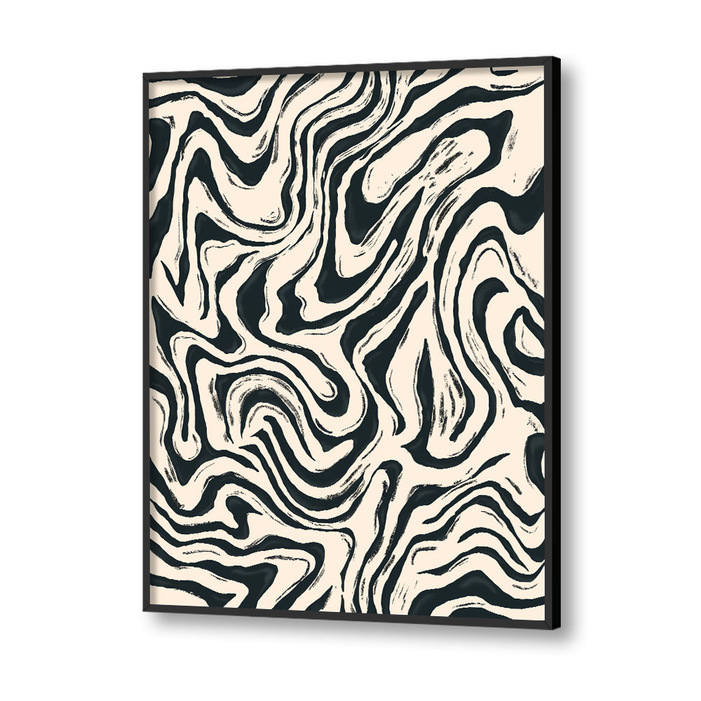 Abstract Fluid Black and White Canvas Wall Art Print