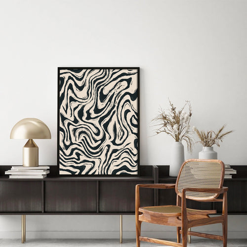 Abstract Fluid Black and White Canvas Wall Art Print