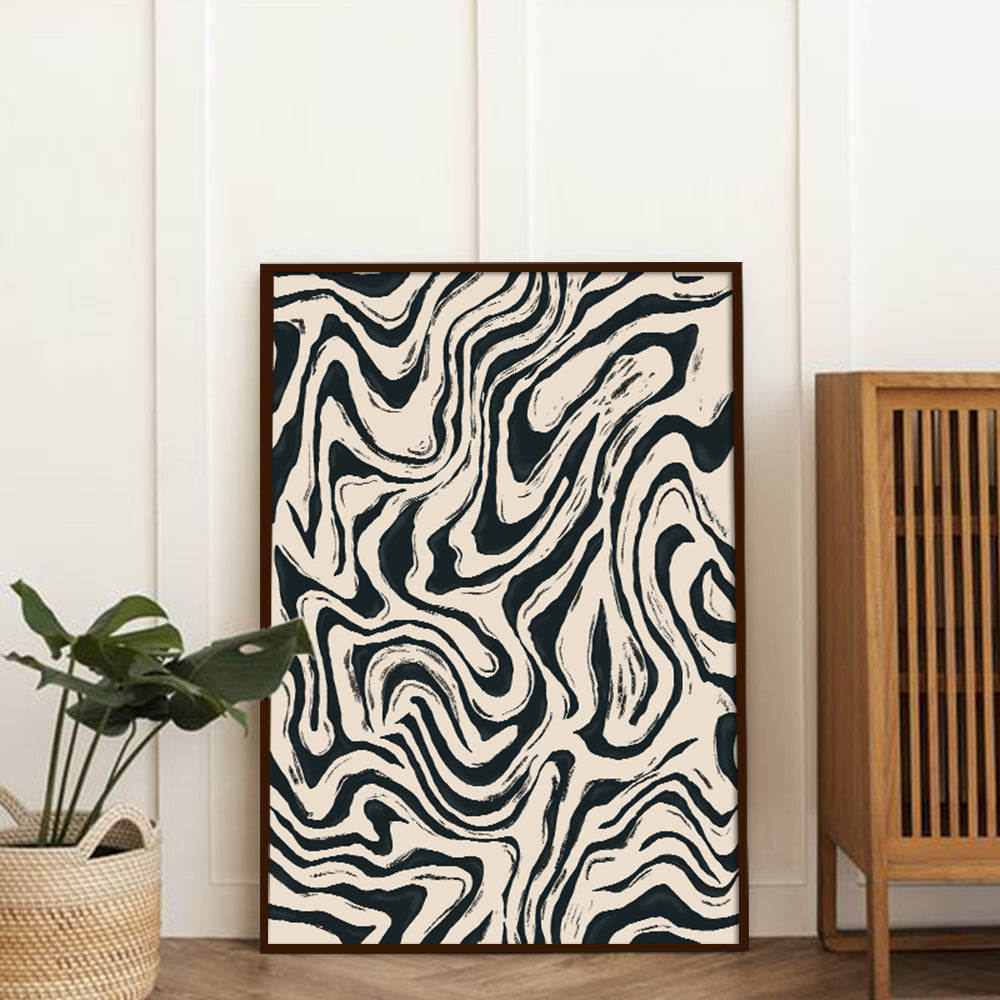 Abstract Fluid Black and White Canvas Wall Art Print