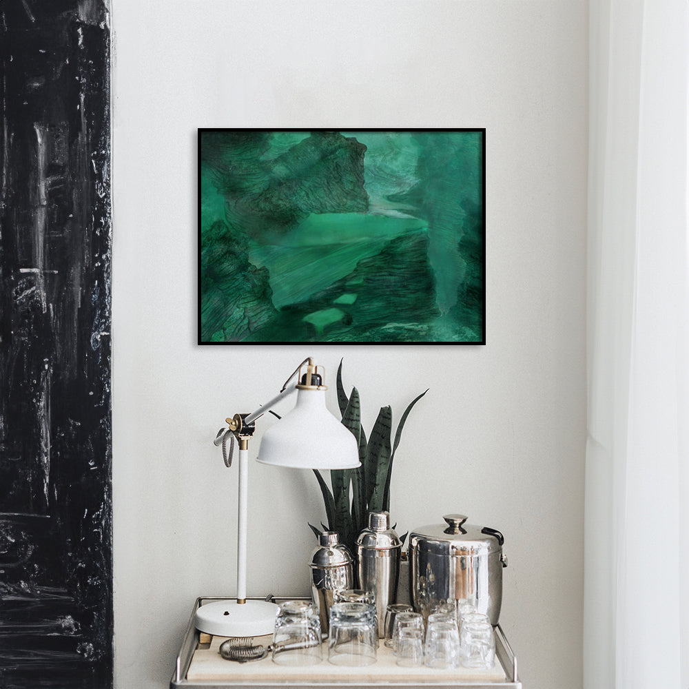 Emerald Echoes Abstract Canvas Wall Art Print
