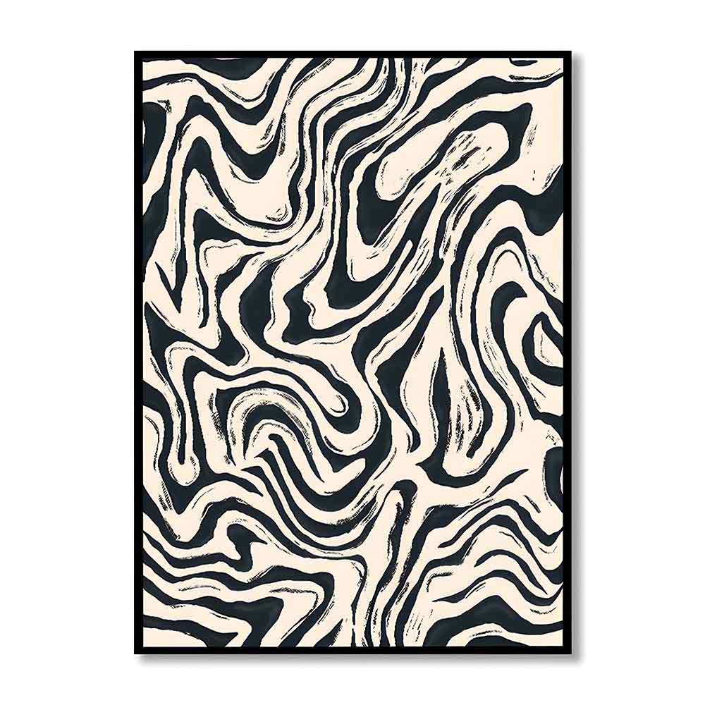 Abstract Fluid Black and White Canvas Wall Art Print