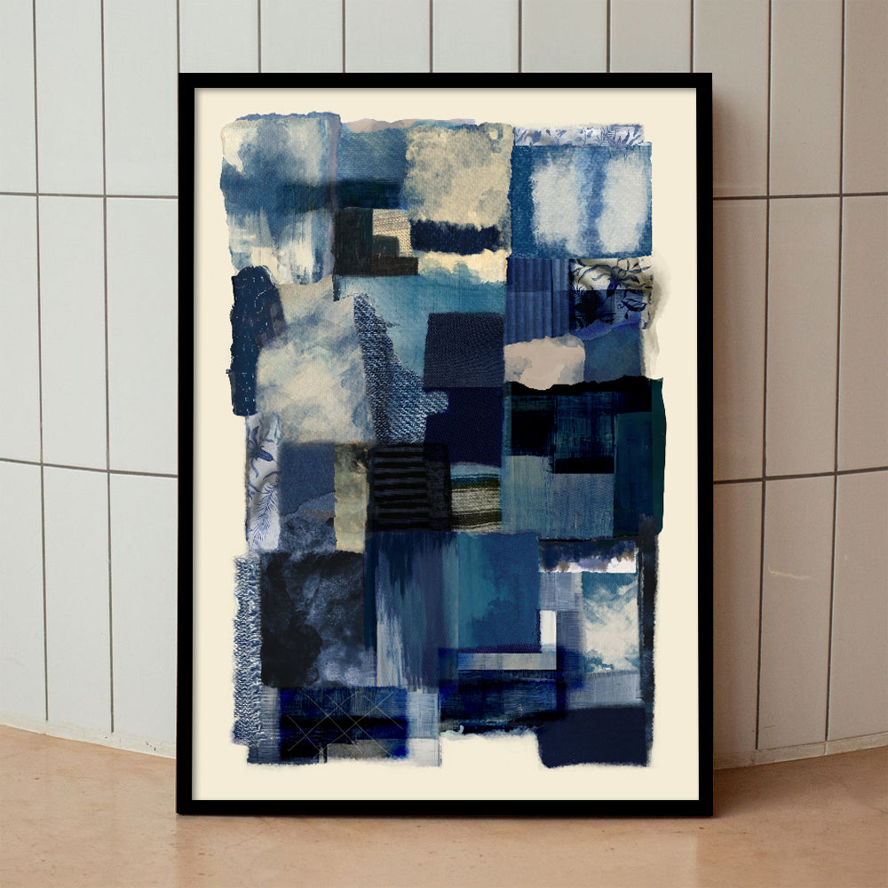 Patched Abstract Canvas Wall Art Print shown in a room