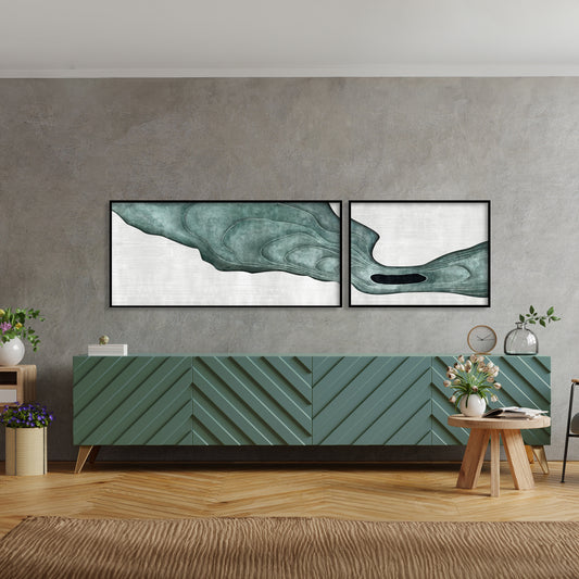 Teal Waves (Set of 2) Vintage Wall Artwork | Nature Canvas Painting for Wall | Wall Decor | Wall Painting