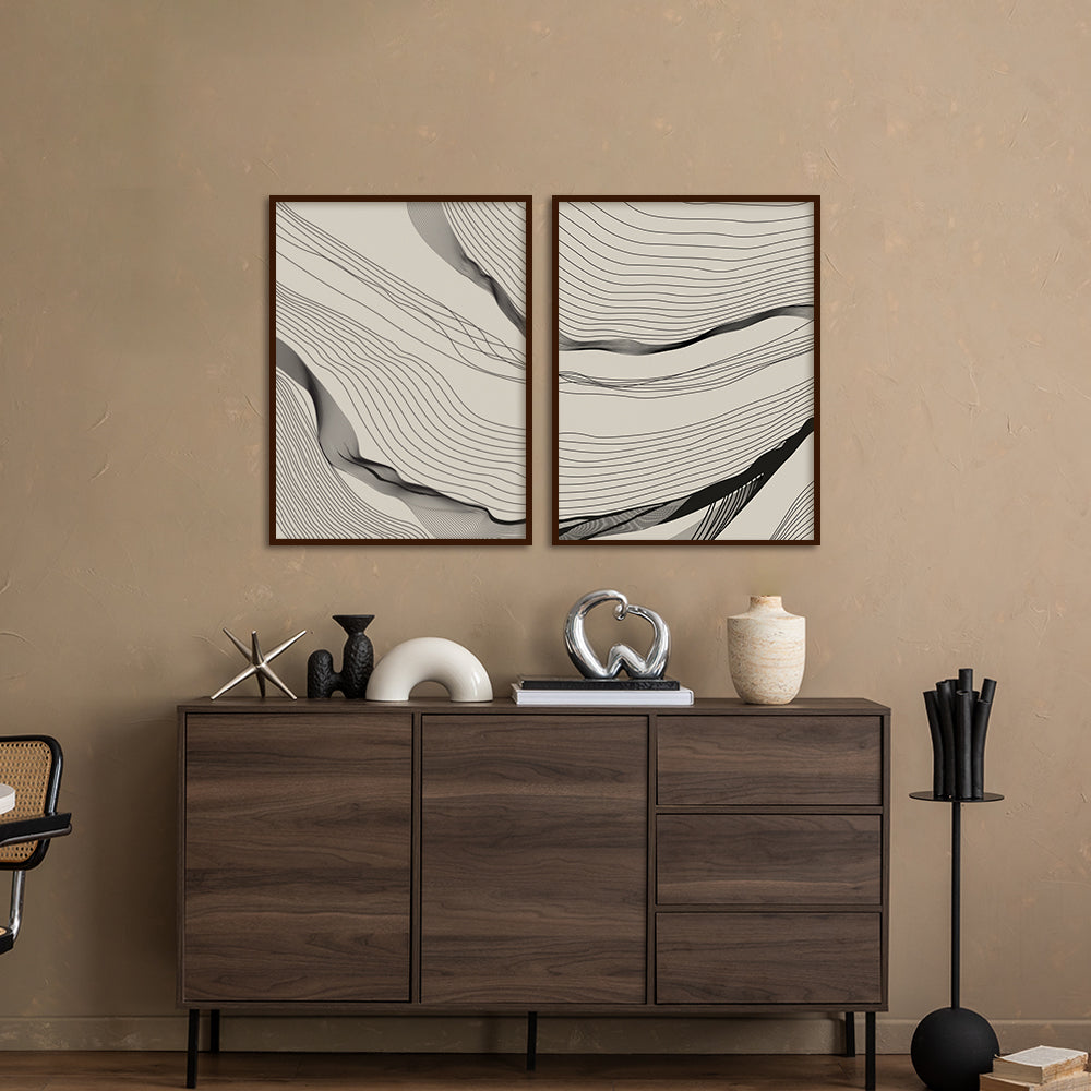 Abstract Arcs (Set of 2) Black and White Canvas Wall Art Print