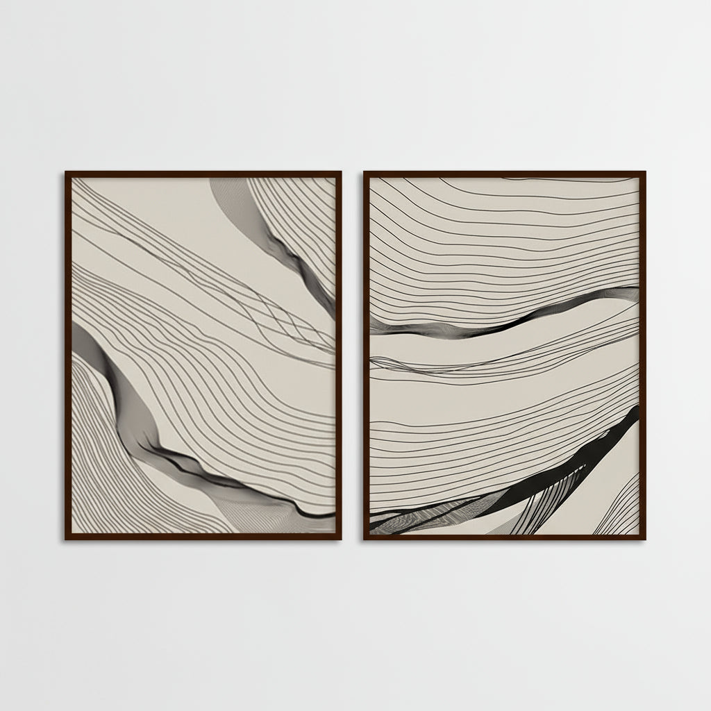 Abstract Arcs (Set of 2) Black and White Canvas Wall Art Print