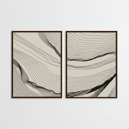 Abstract Arcs (Set of 2) Black and White Canvas Wall Art Print
