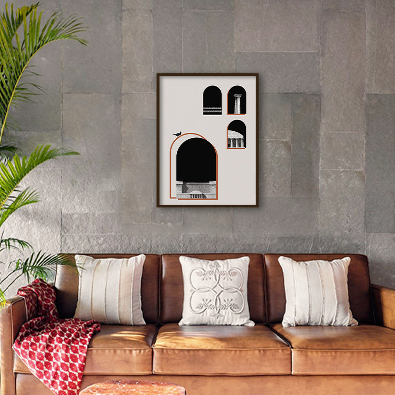 Architecture 4 Black and White Artwork Canvas Print shown in a room