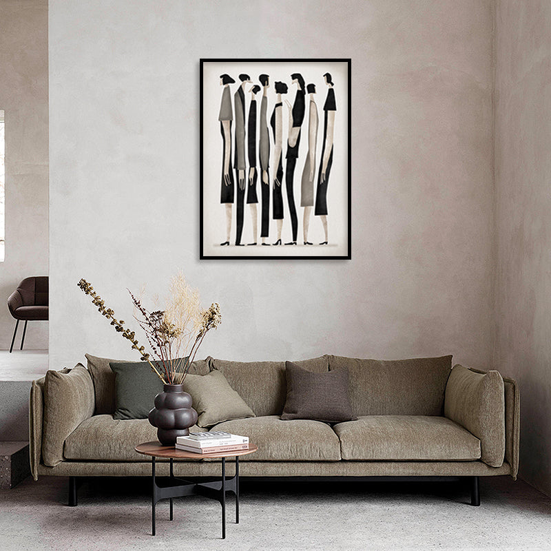 Figurines Wall Art | Black and White Wall Artwork | Abstract Canvas Painting for Wall | Wall Decor | Wall Painting