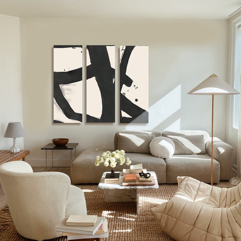 Intersection (Set of 3) Black and White Abstract Canvas Wall Art Print
