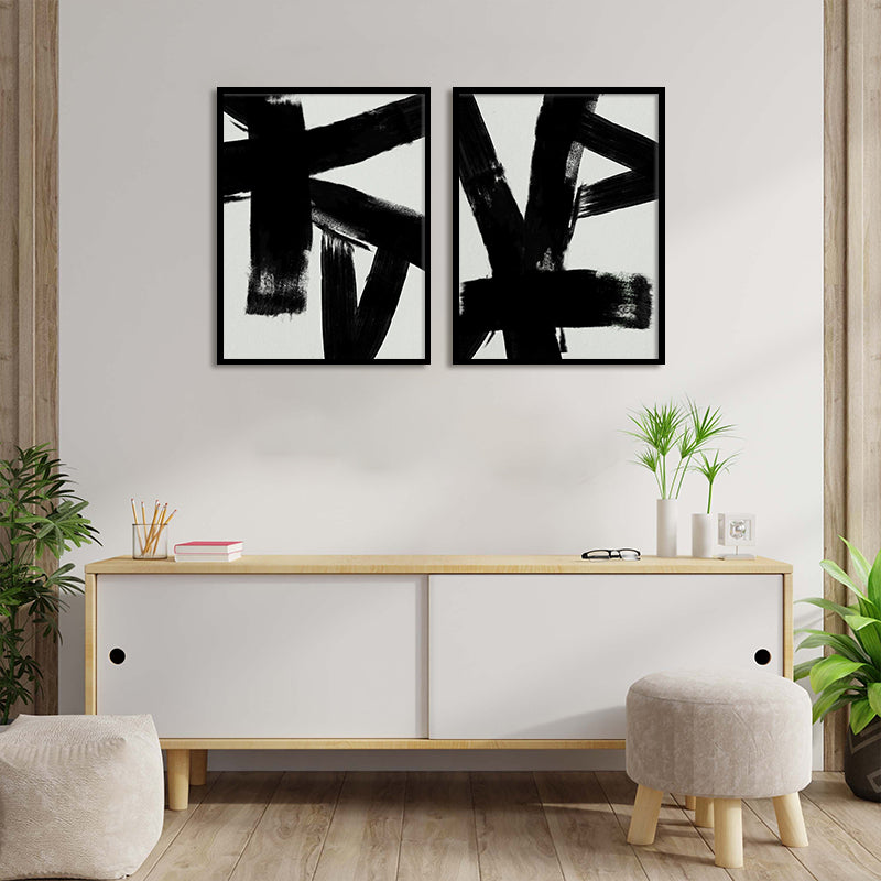 Jagged Edges 2 Black and White Canvas Wall Art Print