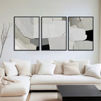 Monochrome Haze set of 3 Abstract Canvas Wall Art Print