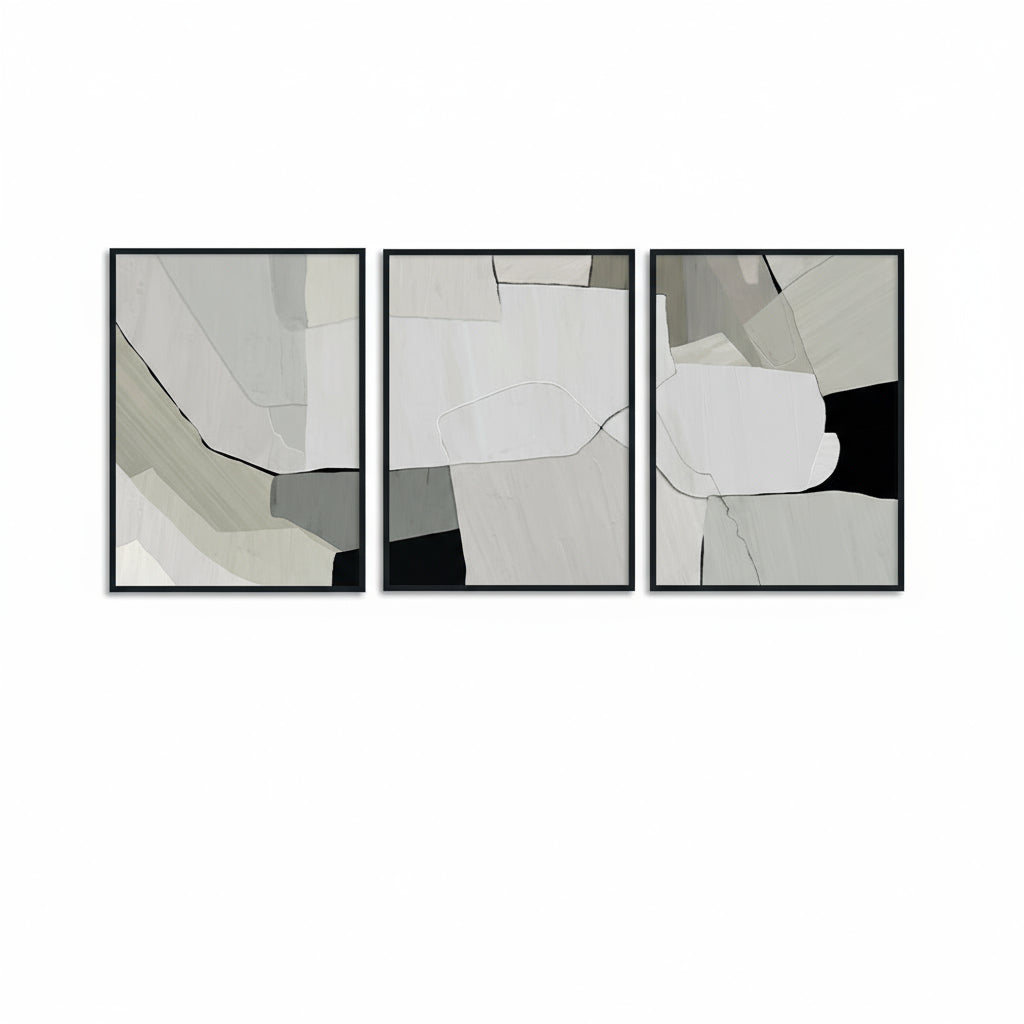Monochrome Haze set of 3 | Abstract Canvas Painting for Wall | Wall Decor | Wall Painting