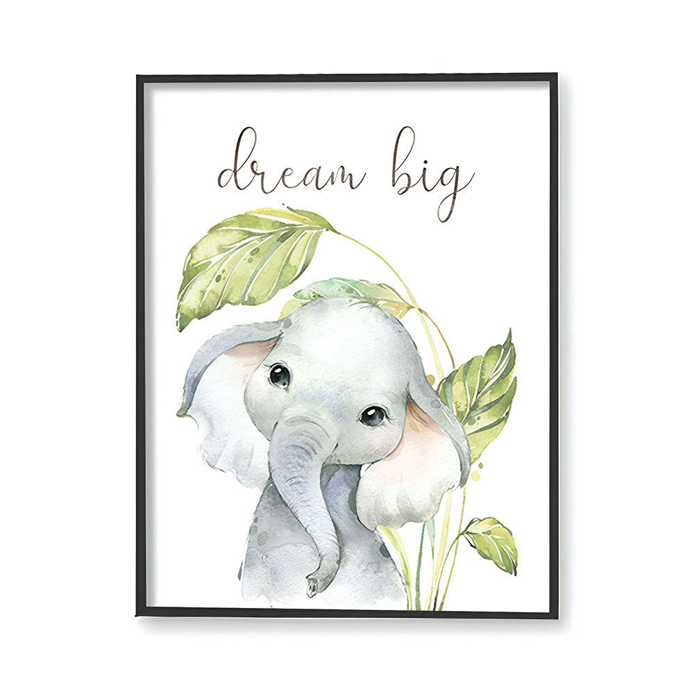 Baby Elephant Wall Art Canvas Print for Kids Room shown in a room