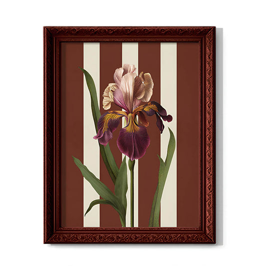 Vintage Iris Garden Botanical Wall Art in Ornate Frame