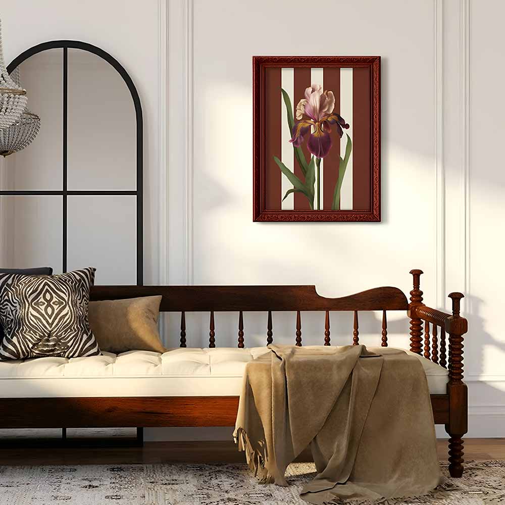 Vintage Iris Garden Botanical Wall Art in Ornate Frame