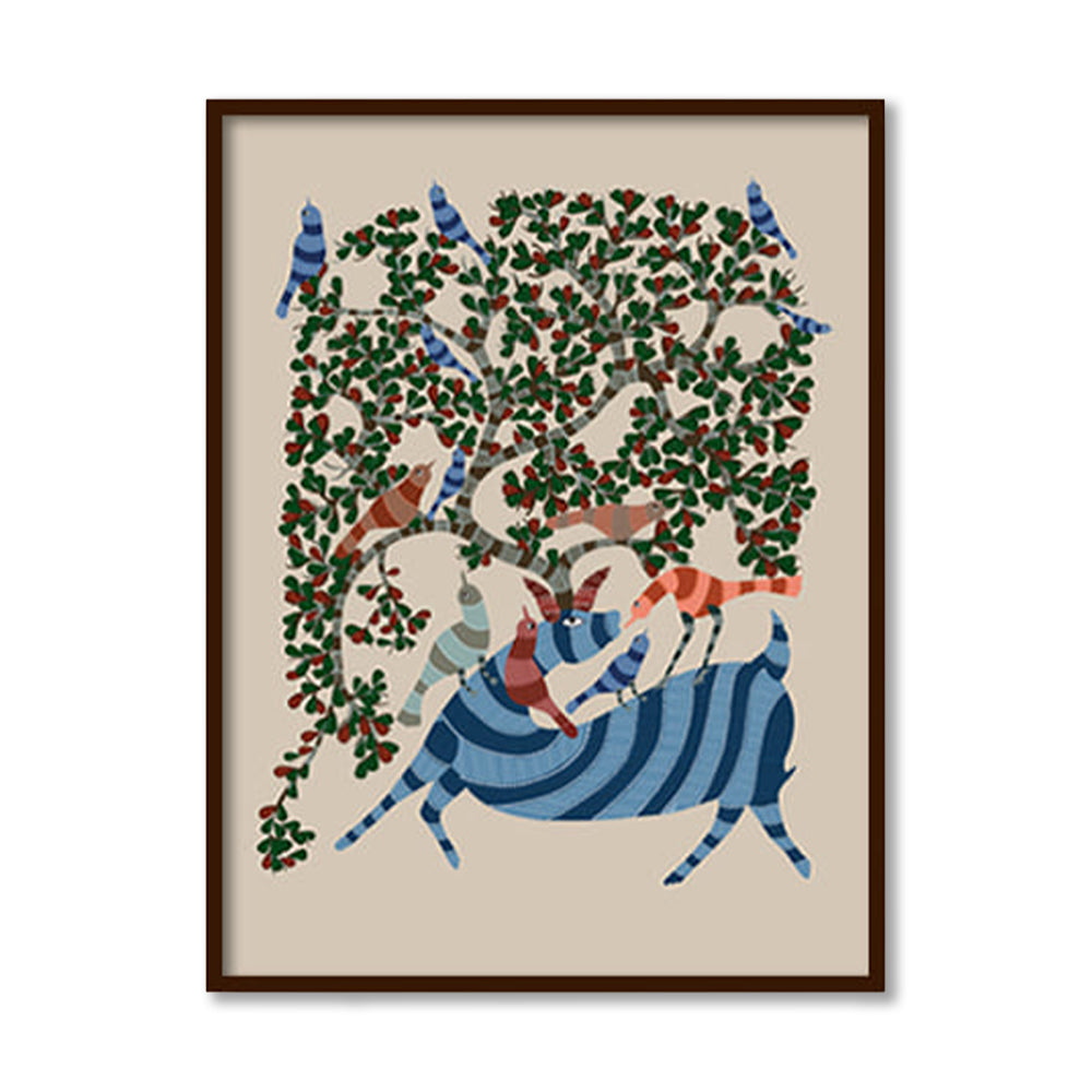 Contemporary Gond Art 3 Traditional Artwork Canvas Print for Wall