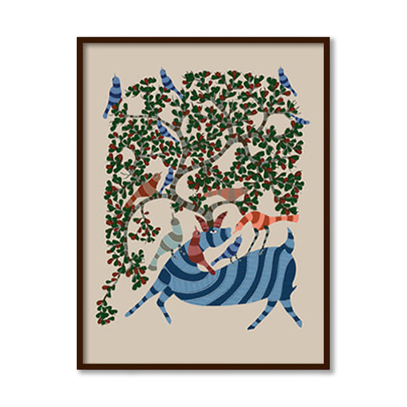 Contemporary Gond Art 3 Traditional Artwork Canvas Print for Wall