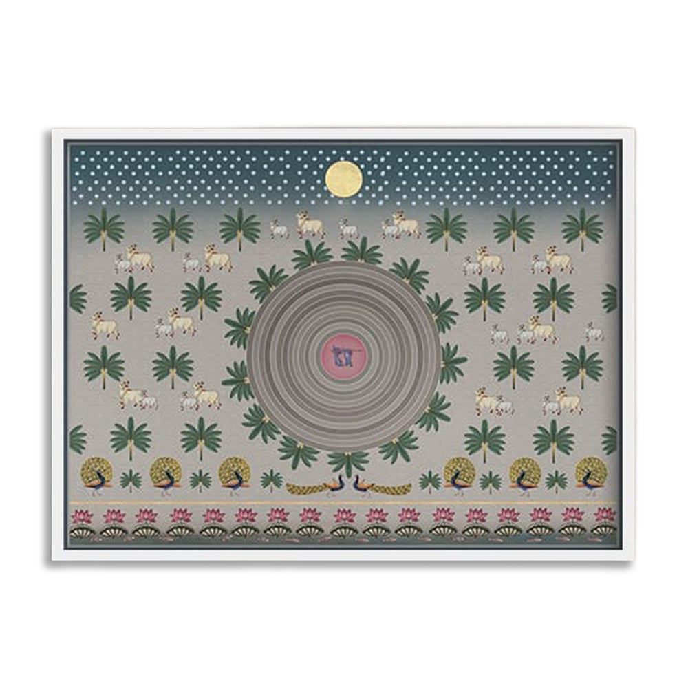 Contemporary Pichwai with Krishna Basuri Traditional Artwork Canvas Print for Wall